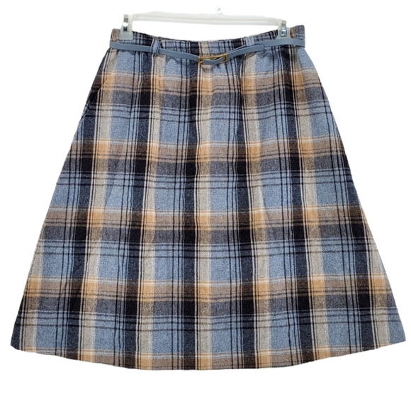 VTG Baker St Ted Martin Skirt sz 16 Plaid Gray Tan Preppy Autumn Wool Blend - Picture 13 of 13